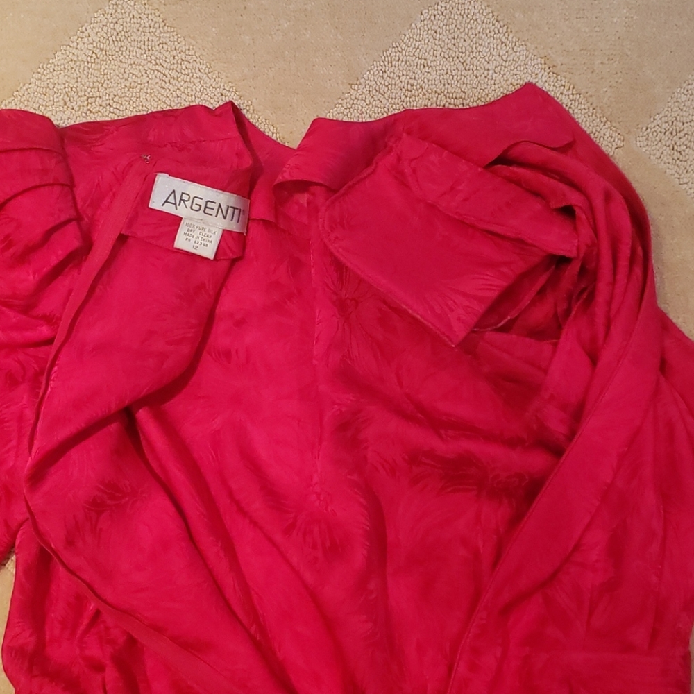Argenti Vintage Red Silk Dress, Sz 12 - Picture 8 of 12